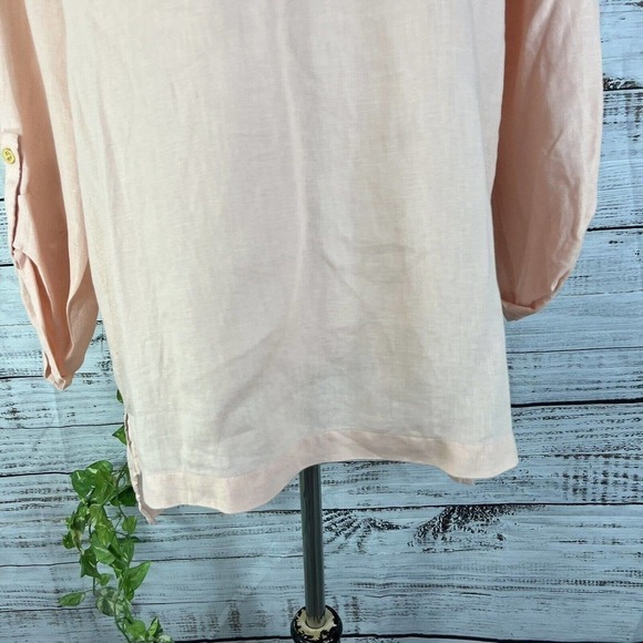 Ellen Tracy Company Tunic Blouse Large Peach Linen Sailor Beach Modest Church - Picture 9 of 13